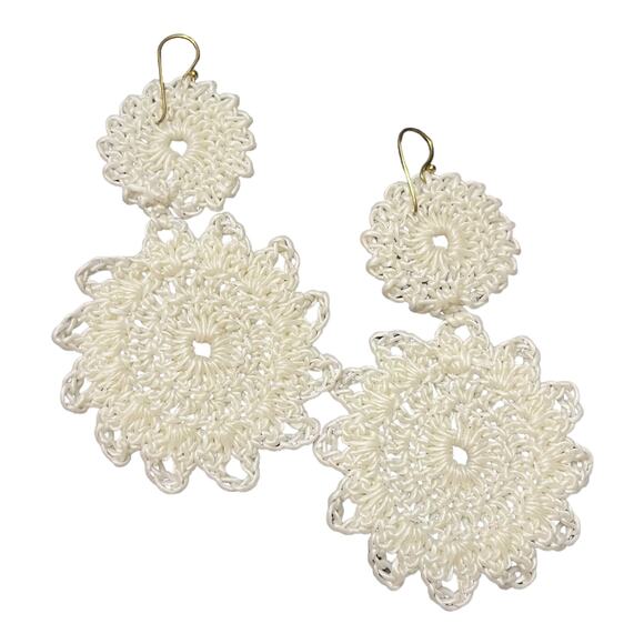 ROLLER RABBIT Macrame Earring Ivory White Hook Crochet Boho Casual NEW - Picture 4 of 4